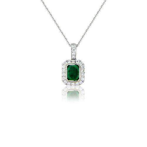 18ct White Gold Diamond and Emerald Pendant - MM6S45W-18DE-Ogham Jewellery