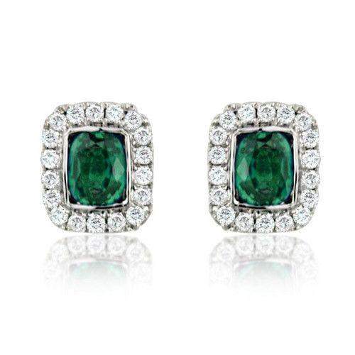 18ct White Gold Emerald and Diamond Earrings - MM8F41W-18DE-Ogham Jewellery