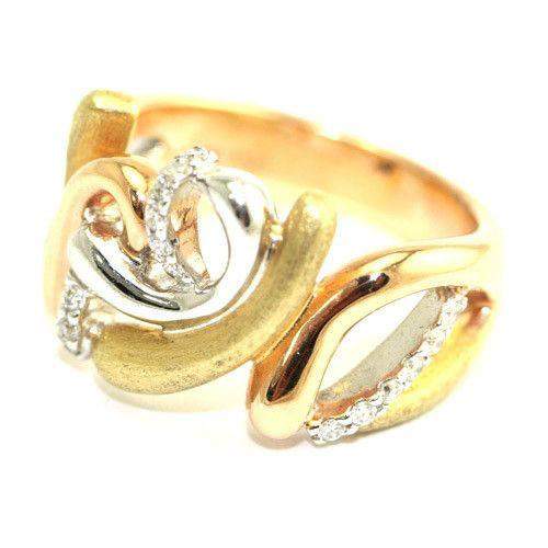 18ct White Yellow & Rose Gold & Diamonds Designer Ring-Ogham Jewellery