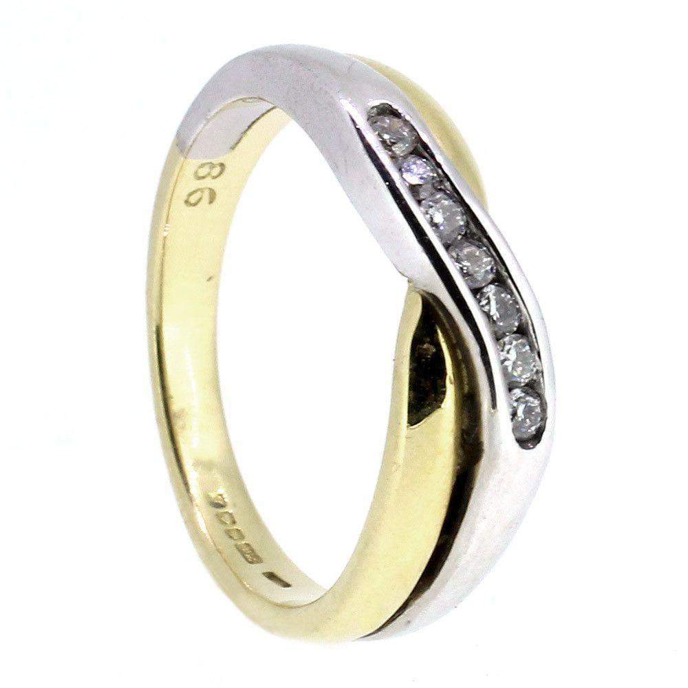 18ct Yellow &amp; White Gold Crossover Diamond Ring-Ogham Jewellery