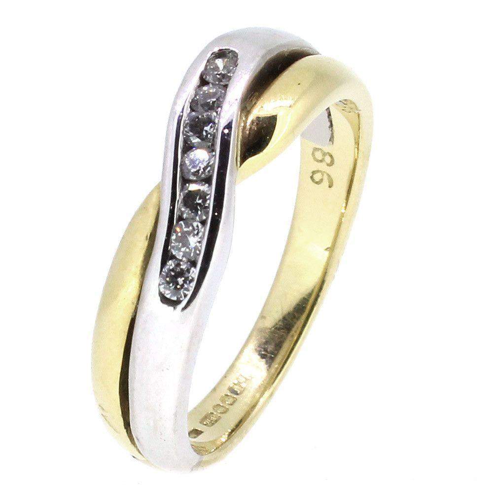 18ct Yellow & White Gold Crossover Diamond Ring-Ogham Jewellery