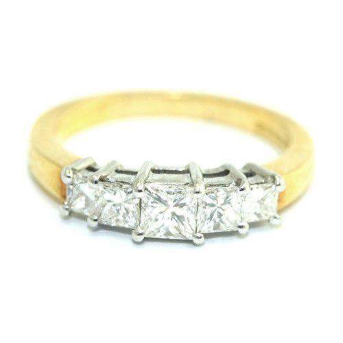 1ct Five Stone, 18ct Gold Princess Cut Diamond Engagement Ring - 10D00041-Ogham Jewellery