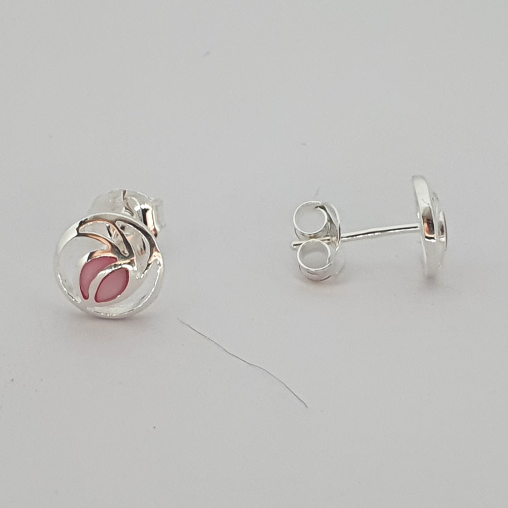 Sea Gems Sterling Silver and Enamel Round Mackintosh Rose Earrings  - 6074MP