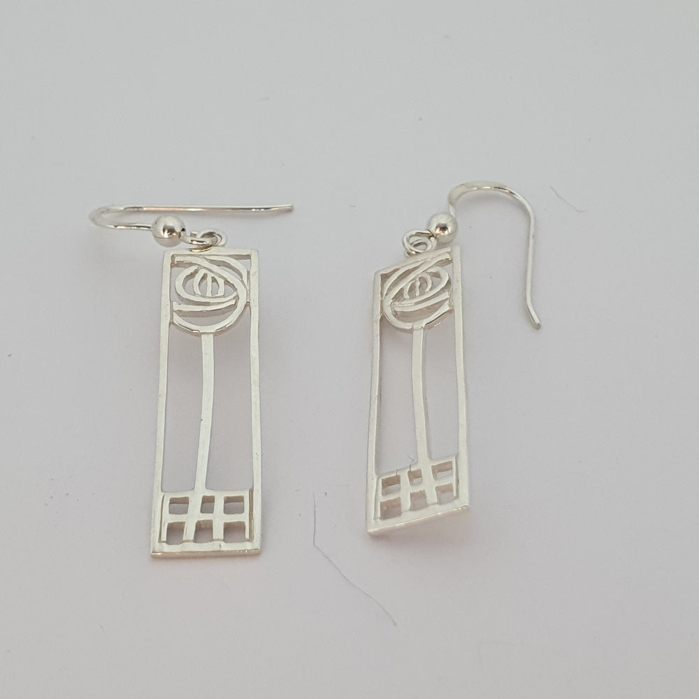 Sea Gems Sterling Silver Rectangle Mackintosh Rose Earrings  - 6057