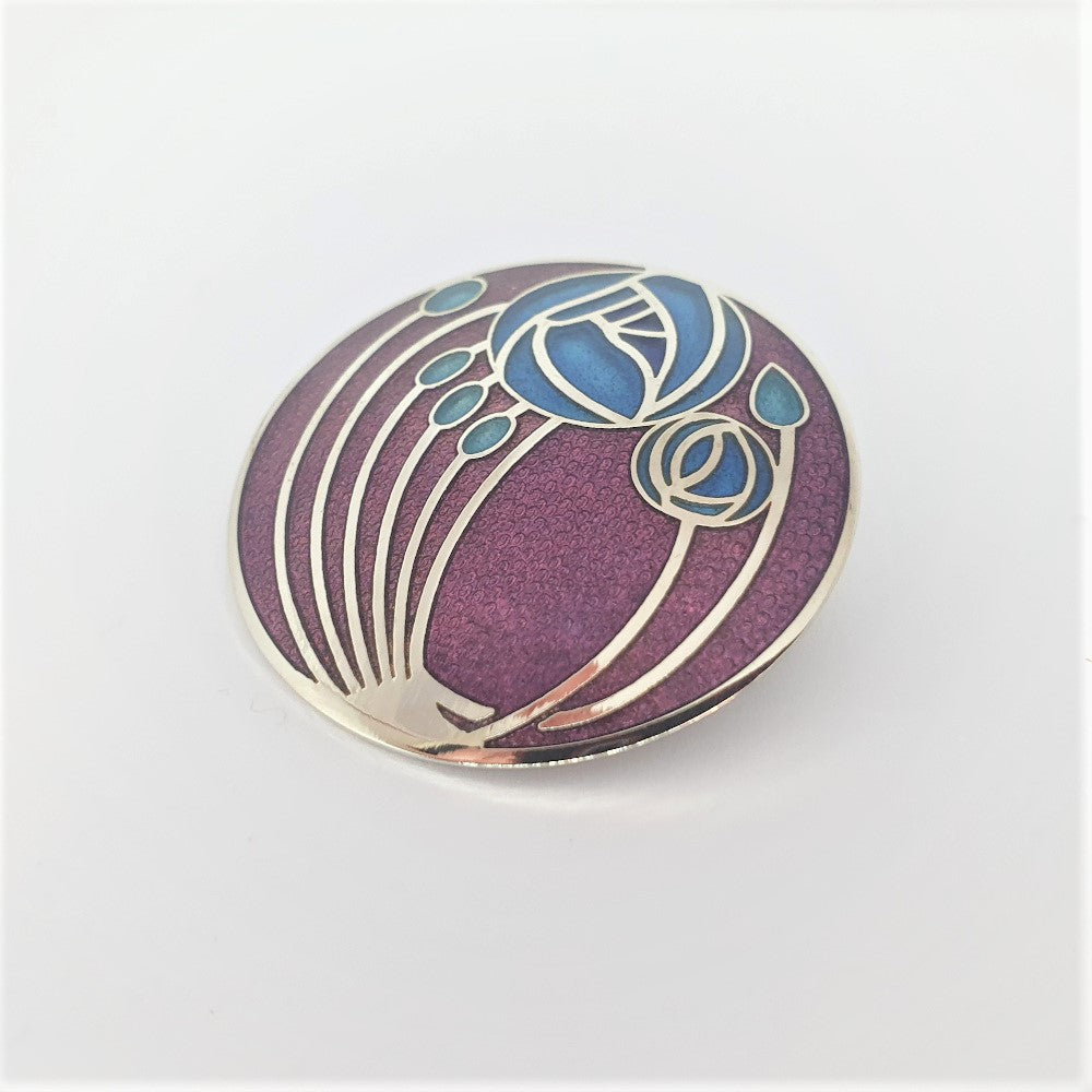 Sea Gems Blue and Maroon Enamel Large Mackintosh Brooch