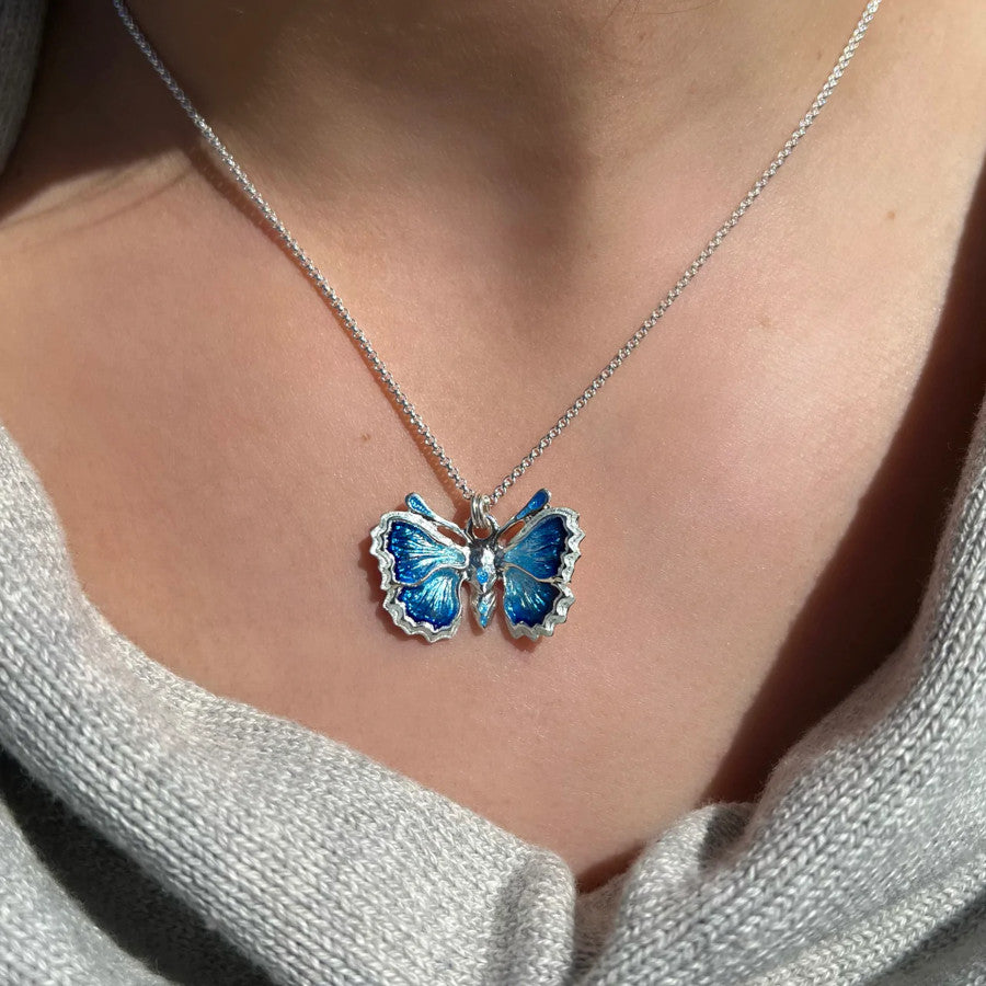 Butterfly Sterling Silver and Enamel Small Pendant - EP0286-HOLLY