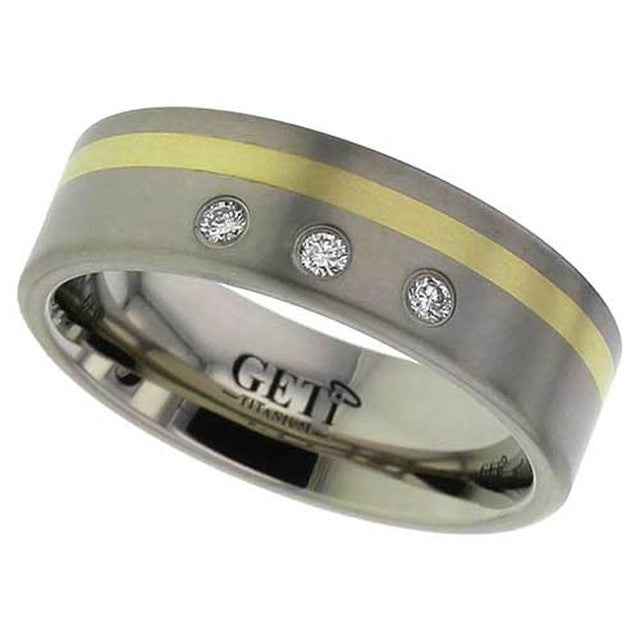 Titanium And Diamond Ring With Yellow Gold Inlay - 2208DS3X3PNT-18KY