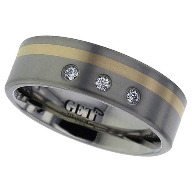 Titanium And Diamond Ring With Rose Gold Inlay - 2208DS3X3PNT-18KR