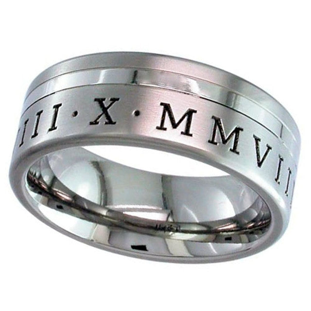 Titanium Ring With Roman Numerals 2208GPRN