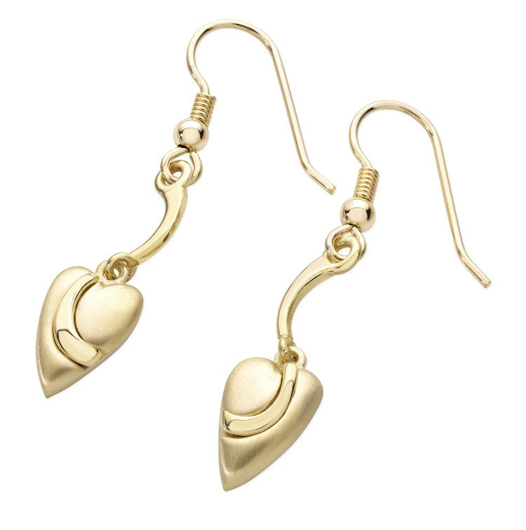 Pebble Heart Sterling Silver or 9ct Yellow Gold Drop Earrings