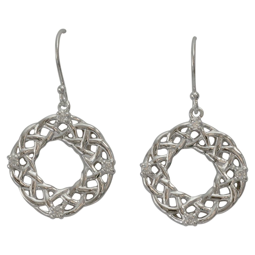 Sterling Silver Round Celtic Knotwork Earrings With Zirconias - 3142