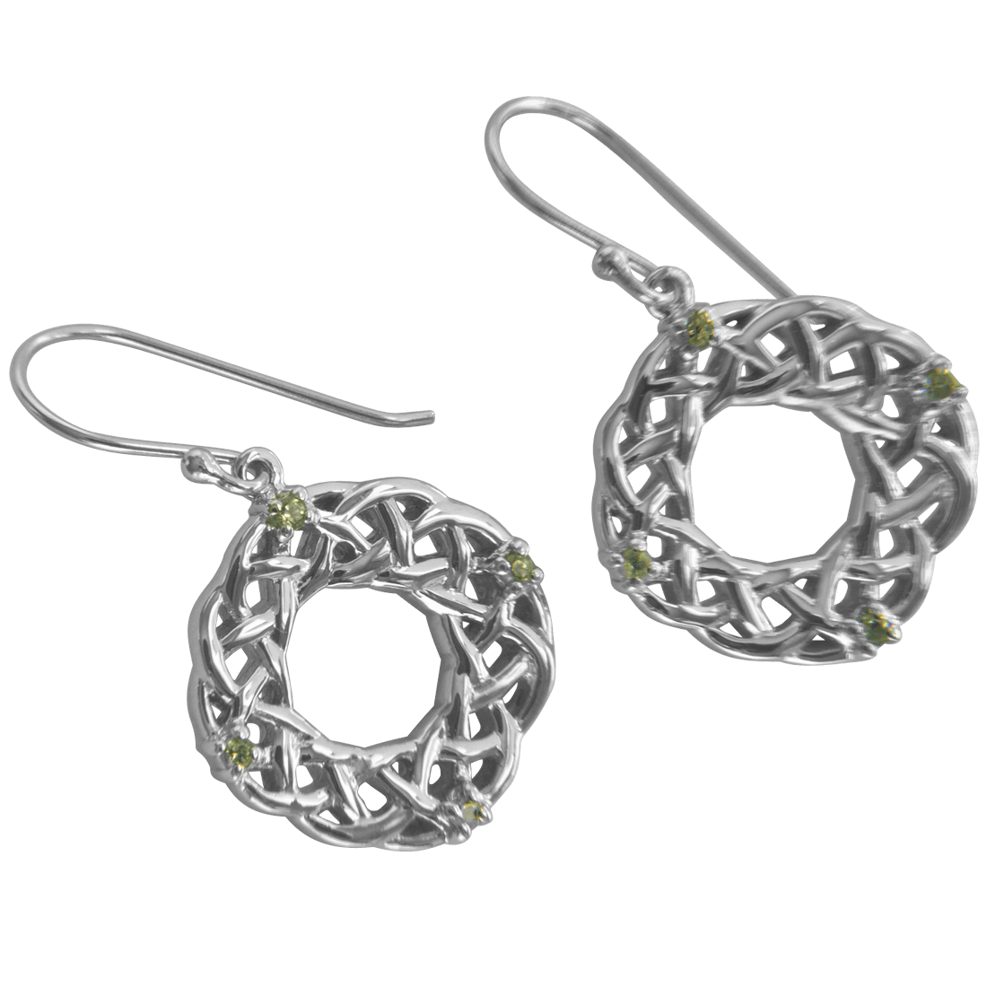Sterling Silver Round Celtic Knotwork Earrings With Peridot - 3202