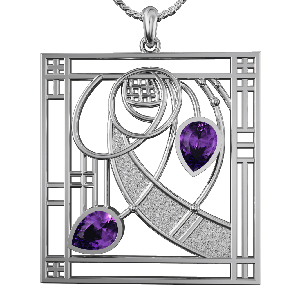 Sterling Silver and Amethyst Mackintosh Pendant - 396AM