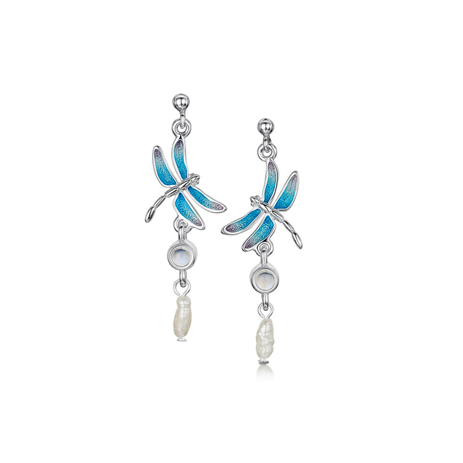 Dragonfly Sterling Silver and Enamel Drop Earrings - ESE240