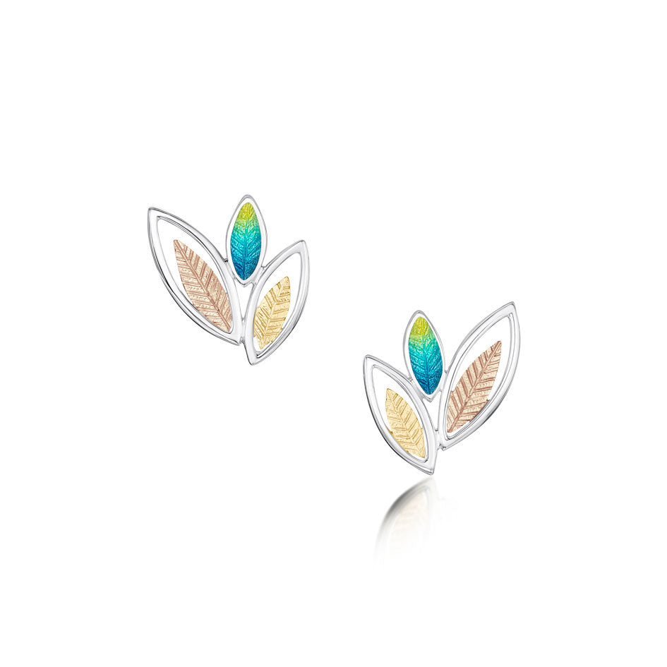 Seasons Sterling Silver and Gold Leaf Earrings - SYR-EEX266