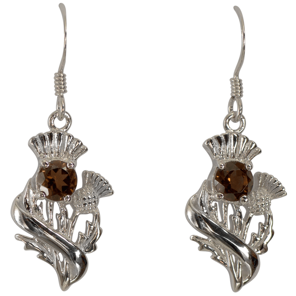 Sterling Silver Scottish Thistle Earrings with Smokey Quartz - 55555