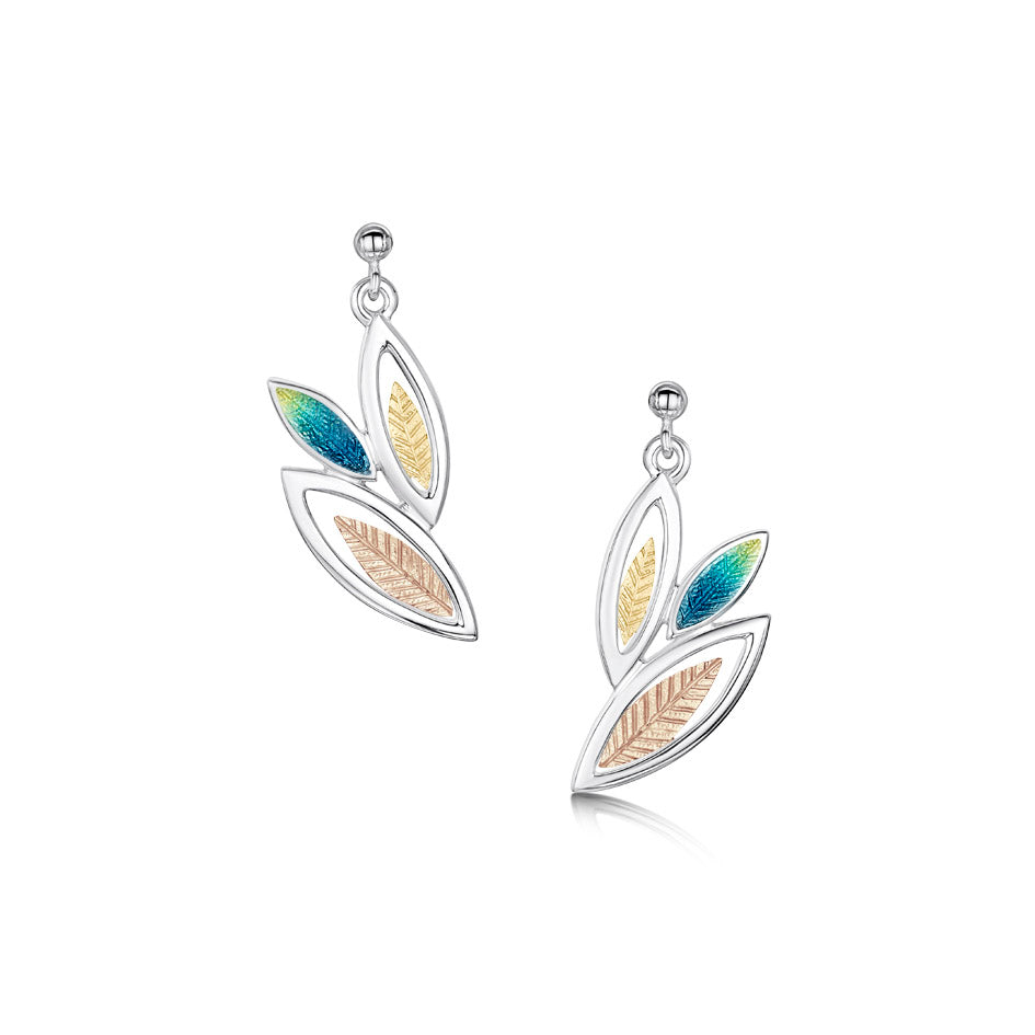 Seasons Sterling Silver and Gold Leaf Drop Earrings - SYR-EEXX266