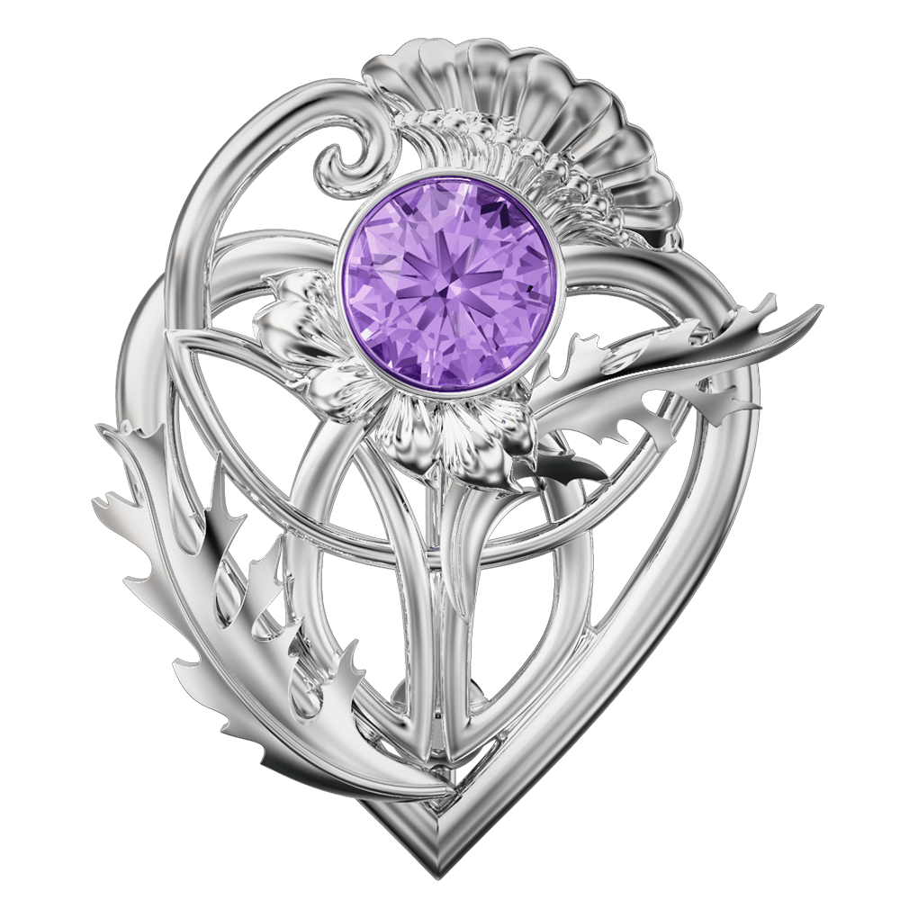 Sterling Silver and Amethyst Thistle Brooch 6103 Ogham Jewellery