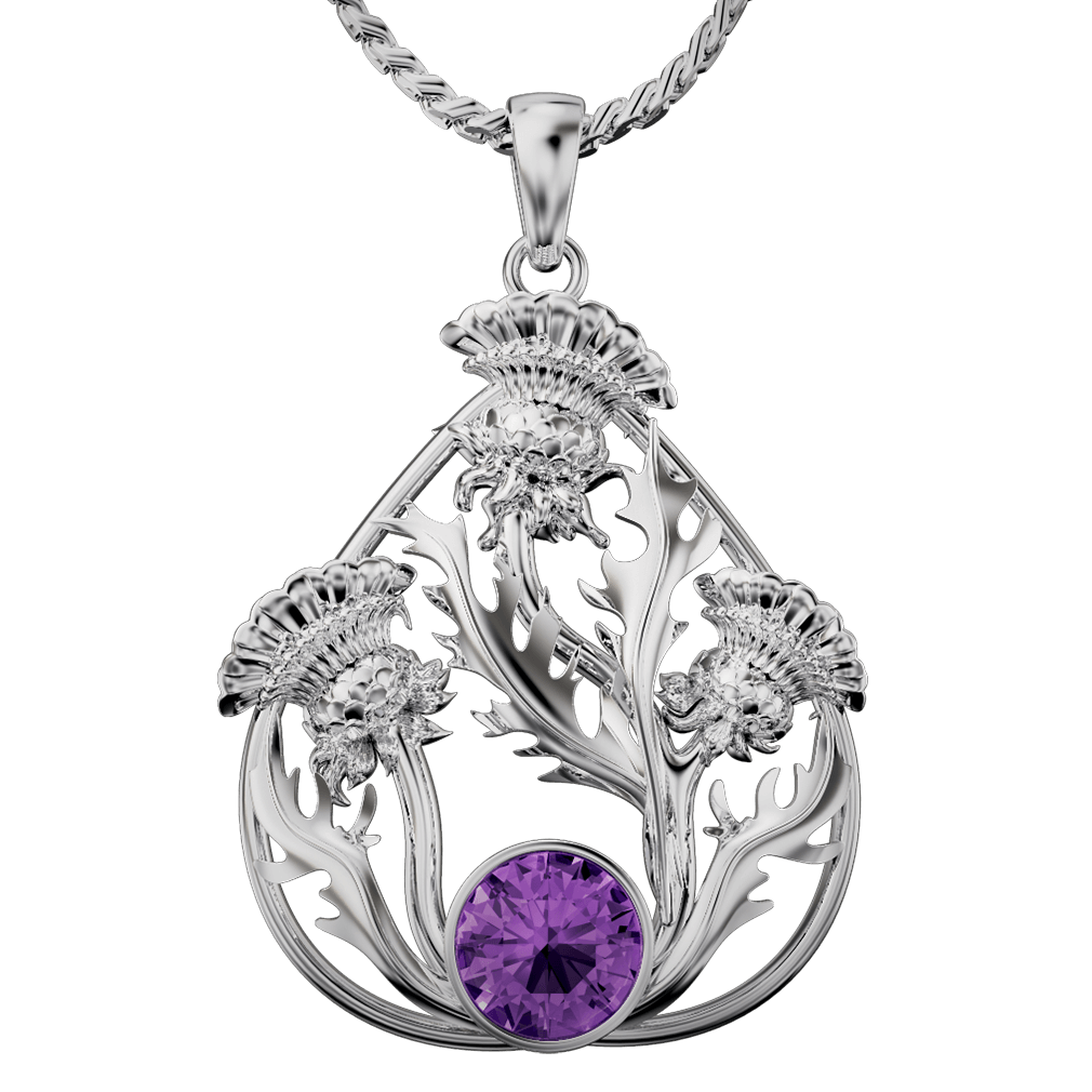 Sterling Silver and Amethyst Thistle Pendant - 6120