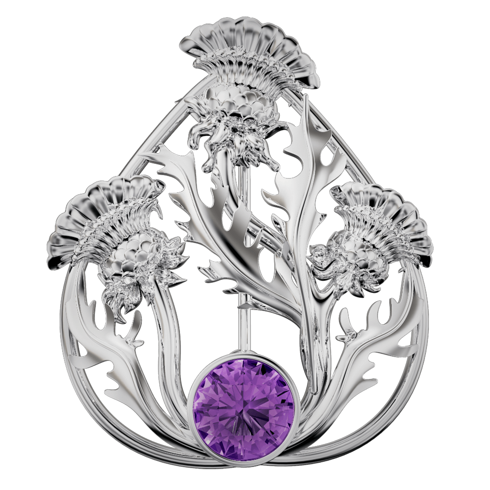 Sterling Silver and Amethyst Thistle Brooch - 6122