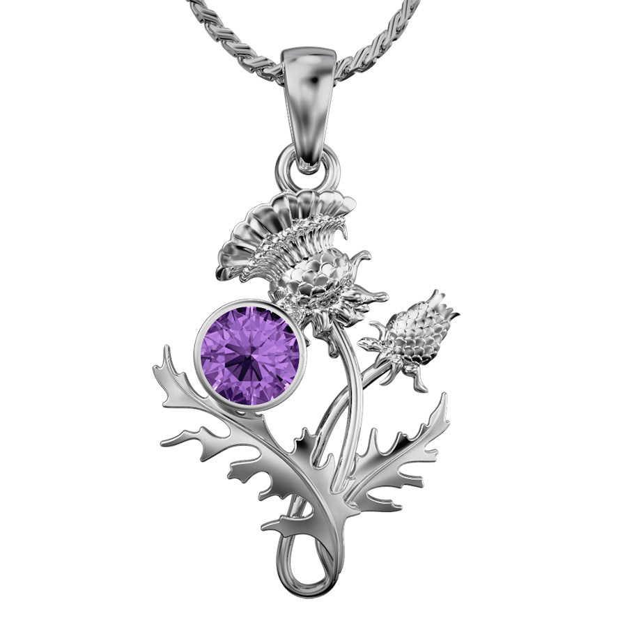 Sterling Silver And Amethyst Scottish Thistle Pendant - 6140