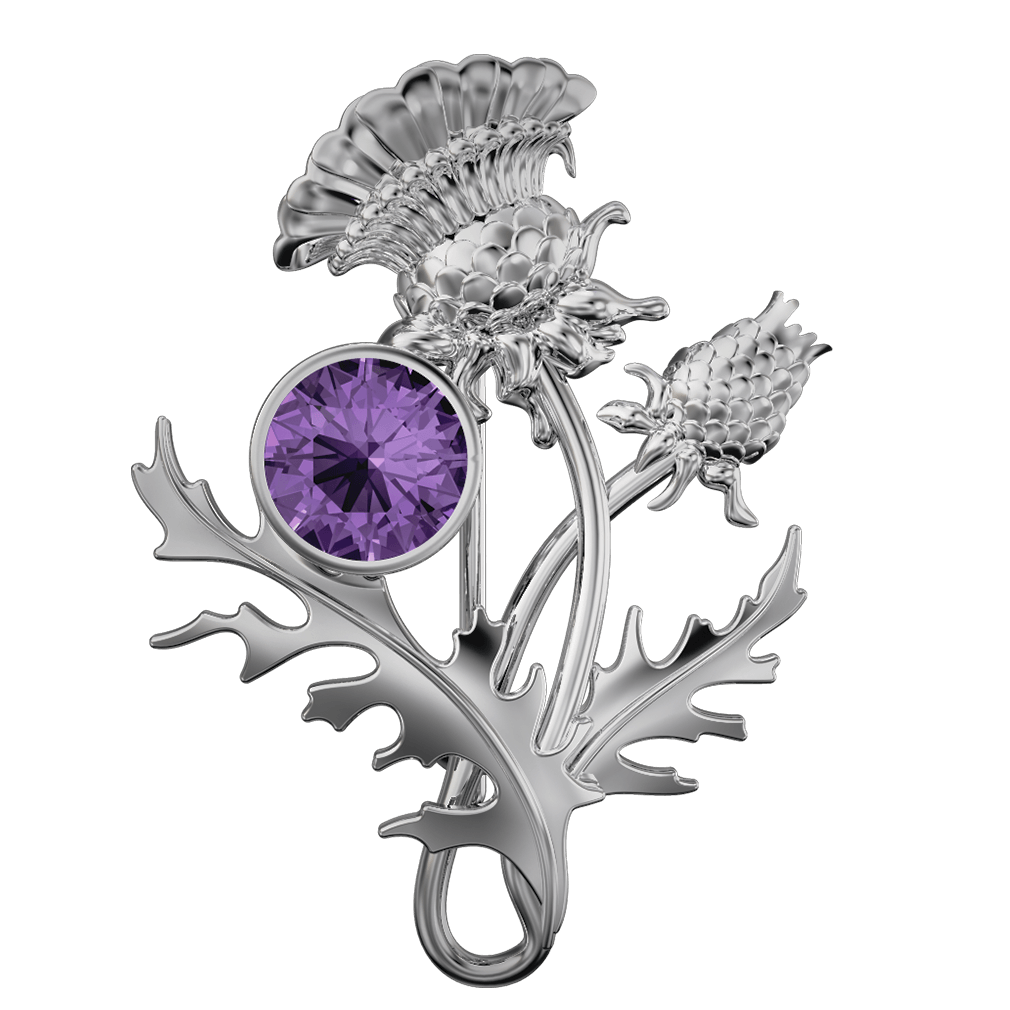 Sterling Silver and Amethyst Thistle Brooch - 6142