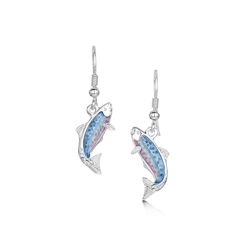 Salmon Sterling Silver and Enamel Drop Earrings - EEX255-SALMN