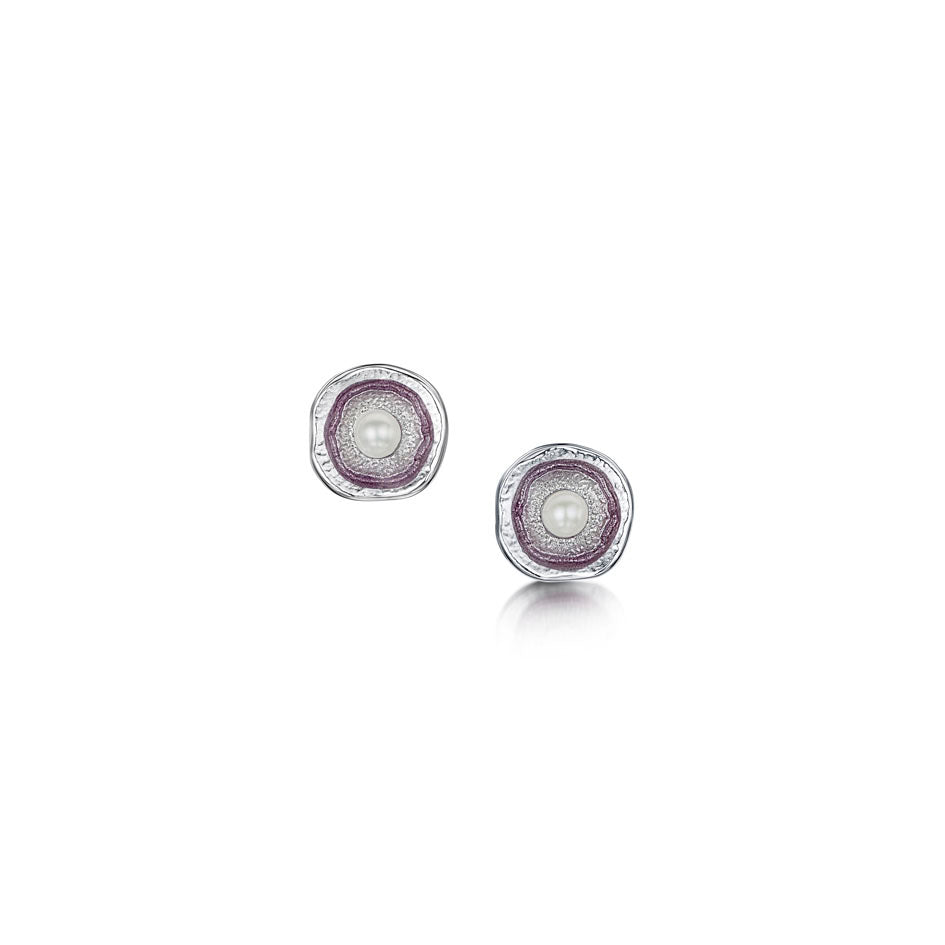 Sterling Silver & Enamel Lunar Earrings With Pearls - ESE00249-SIL