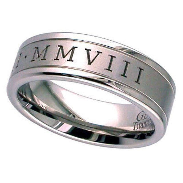 Titanium Wedding Ring With Roman Numerals T036RN Ogham Jewellery