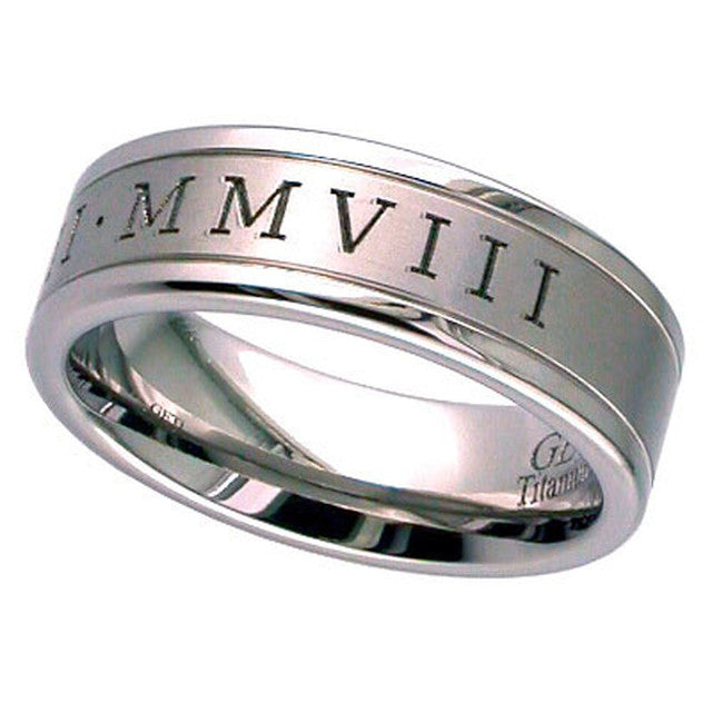 Titanium Wedding Ring With Roman Numerals - T036RN