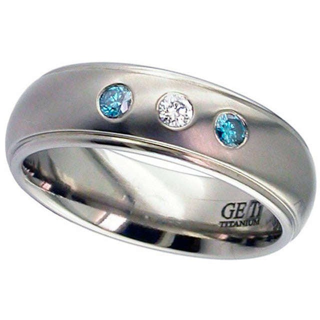 Titanium & White and Blue Diamonds Ring - 2205BWBDS