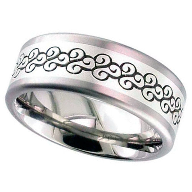Titanium Laser Engraved Patterned Ring - 2218L2H1-5MMSILV