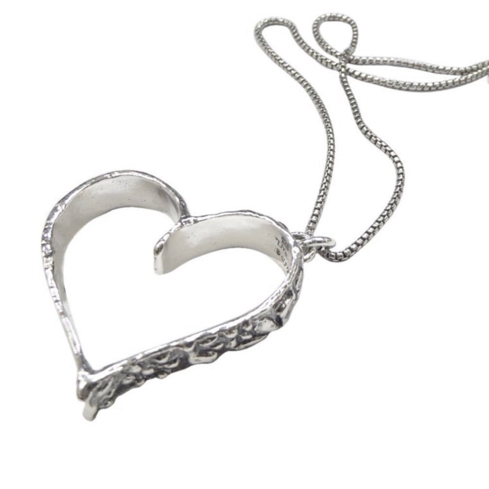 Shablool Designer Silver  Large Heart Necklace. - N04659
