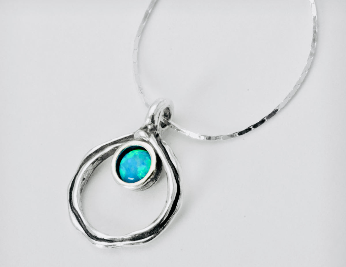 Shablool Designer Silver and Opaline Pendant - N02233