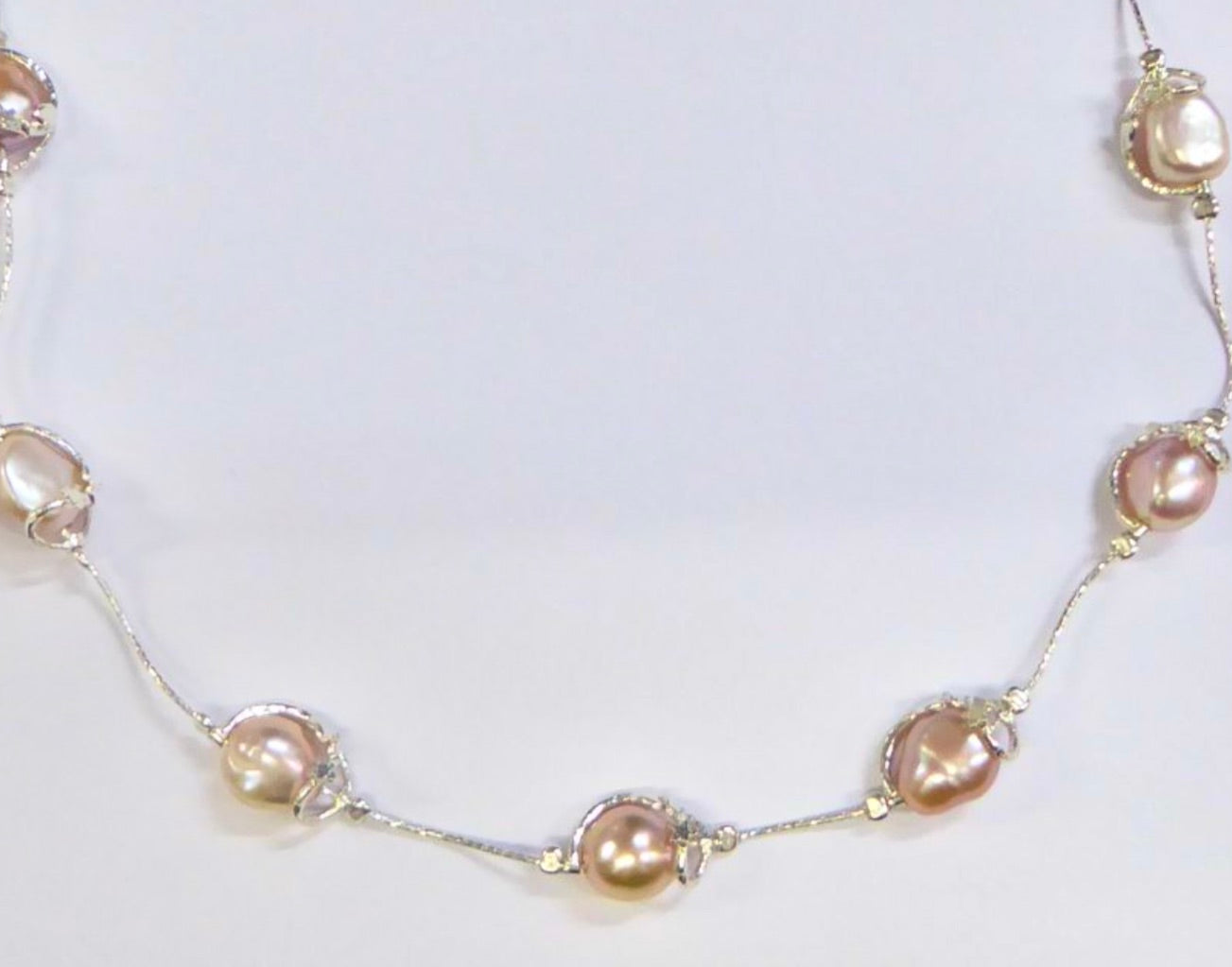 Shablool Designer Silver and Pearl Necklace. - N04236