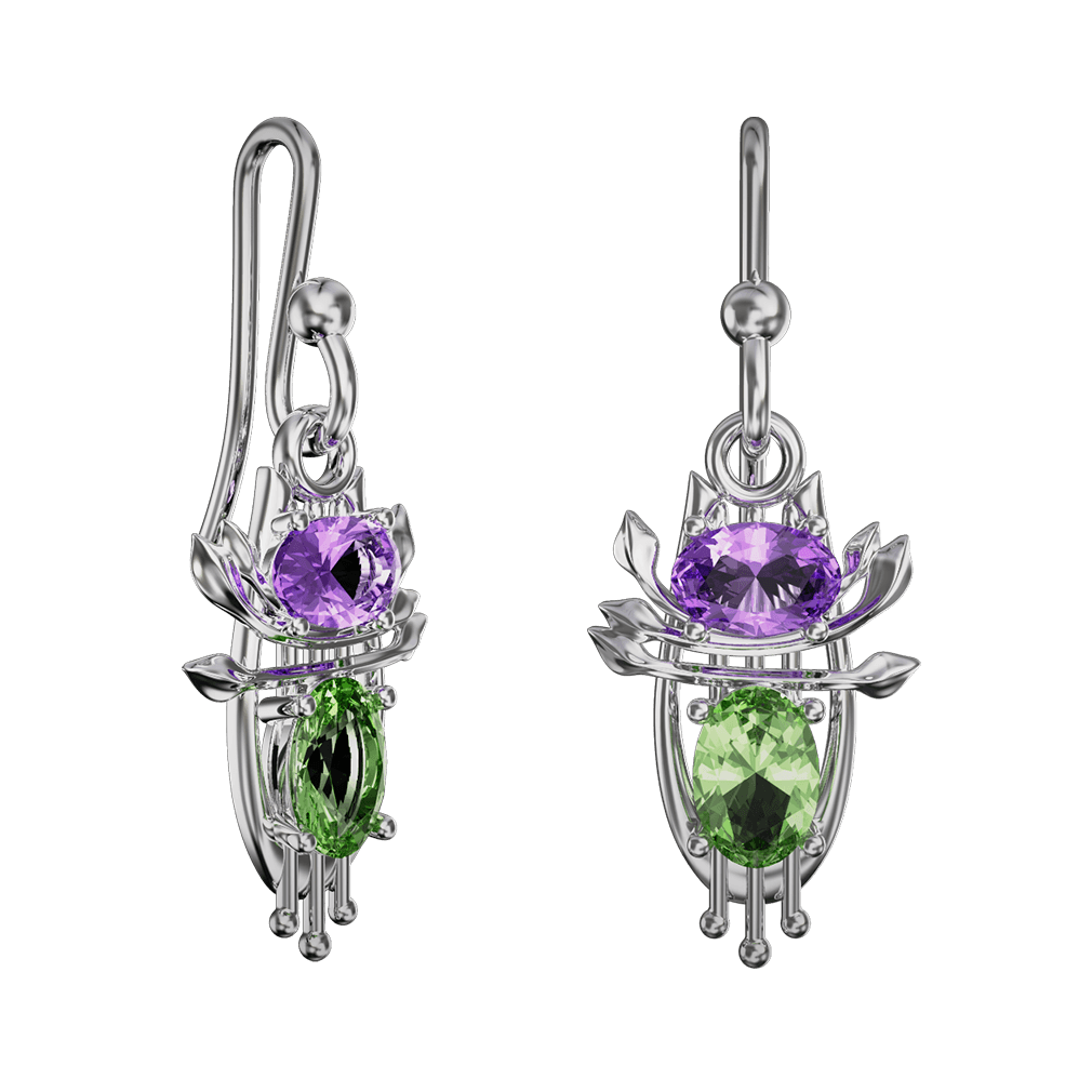 Sterling Silver And Gemstone Mackintosh Drop Earrings - 841AMP
