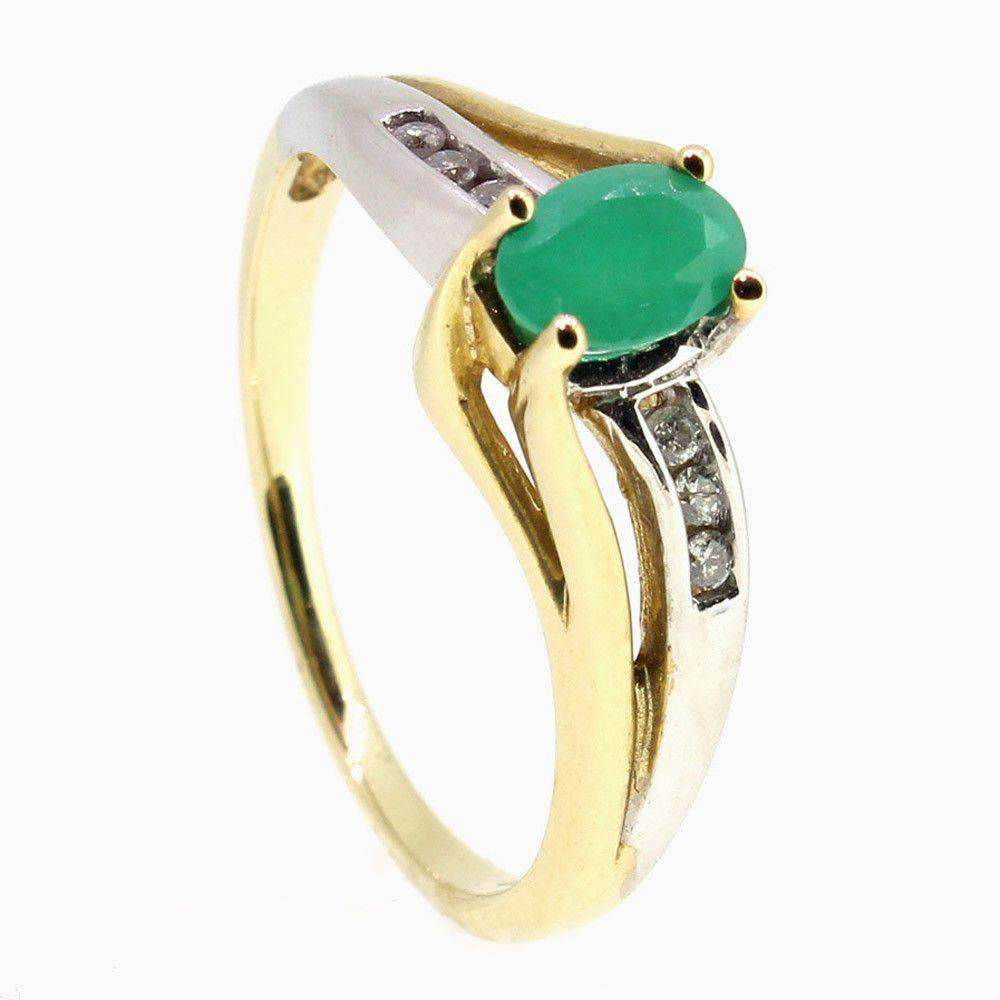 9 Carat Gold Diamond And Emerald Ring-51T37-Ogham Jewellery