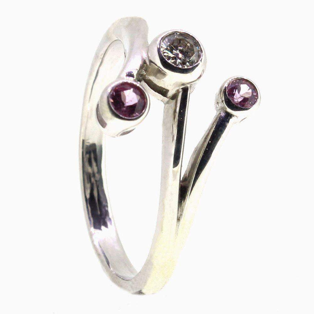 9 Carat White Gold Diamond and Pink Sapphire Dress Ring-Ogham Jewellery