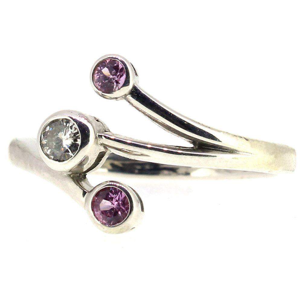 9 Carat White Gold Diamond and Pink Sapphire Dress Ring-Ogham Jewellery