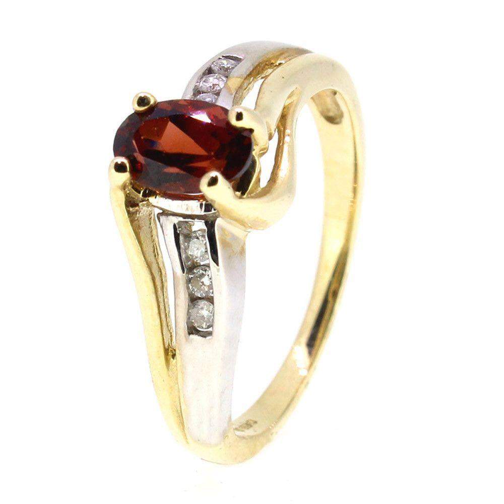 9 Carat yellow Gold Diamond and Garnet Dress Ring - Ogham Jewellery 9 Carat yellow Gold Diamond and Garnet Dress Ring - Ogham Jewellery