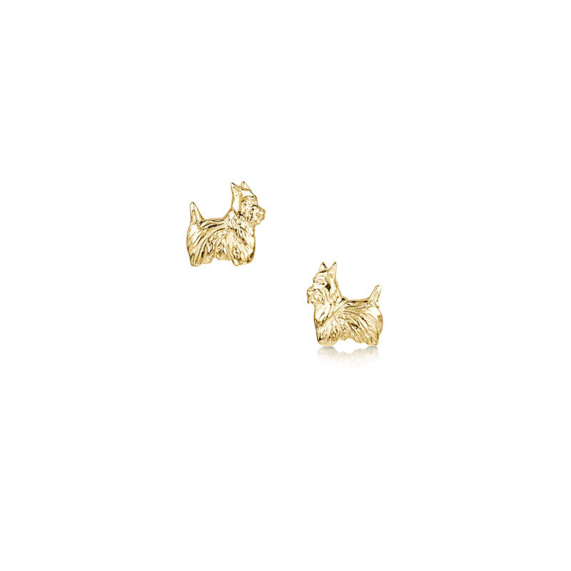 Scottie Dog Sterling Silver or 9ct Yellow Gold Stud Earrings - E281 Sheila Fleet