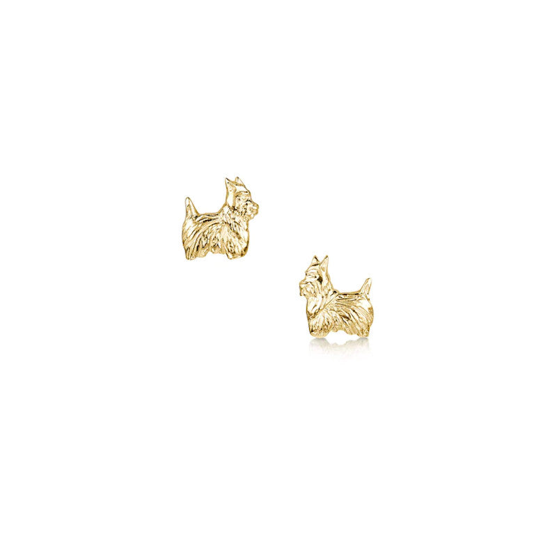 Scottie Dog Sterling Silver or 9ct Yellow Gold Stud Earrings - E281