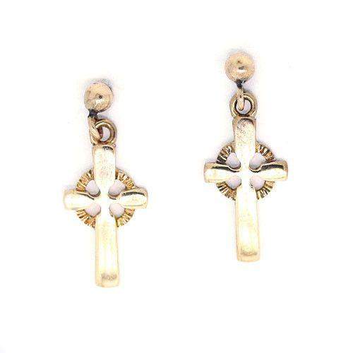 9ct Gold Cross Earrings -GE71-Ogham Jewellery
