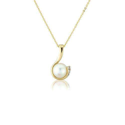 9ct Gold Diamond and Pearl Necklet - MMCH038-6YDCP-Ogham Jewellery