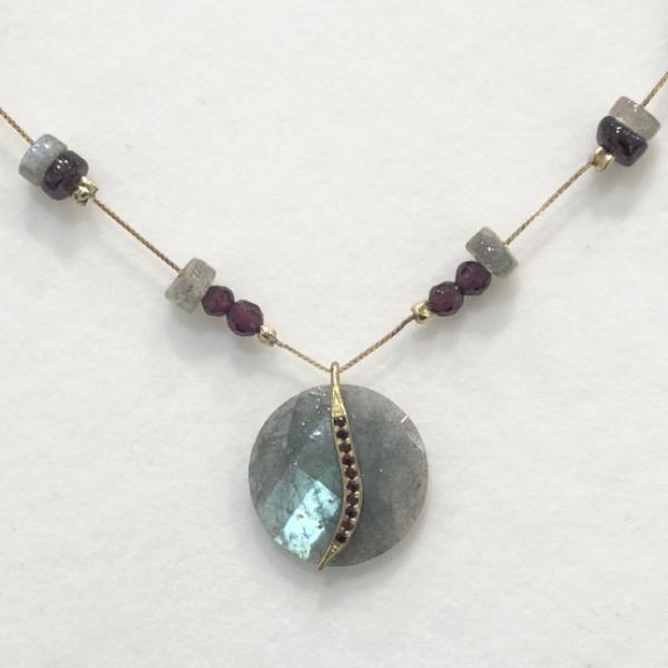 9ct Gold Garnet And Labradorite Pendant - N3044-Ogham Jewellery
