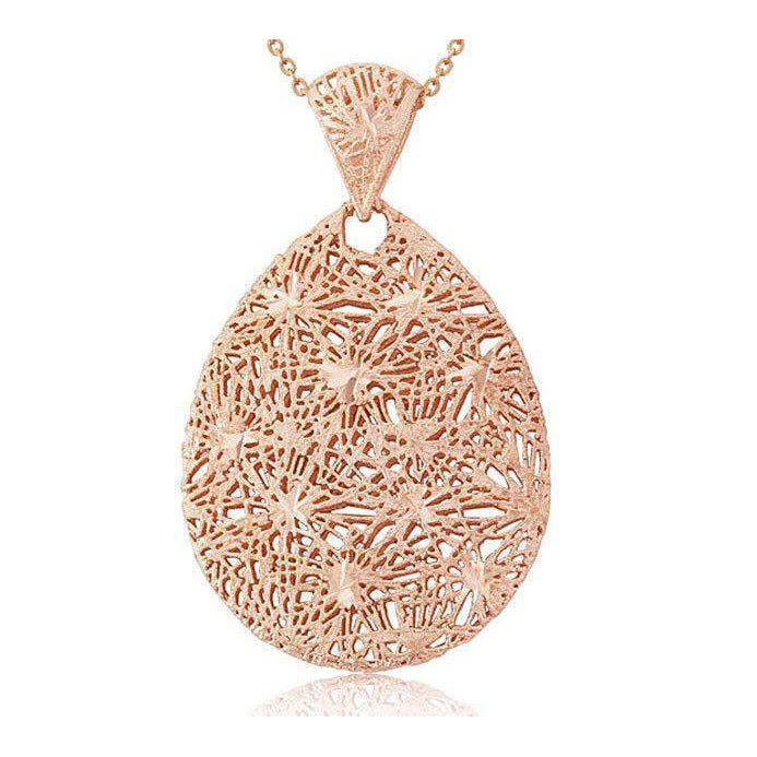 9ct Rose Gold Tear Drop Pendant on Chain -6T72R-Ogham Jewellery