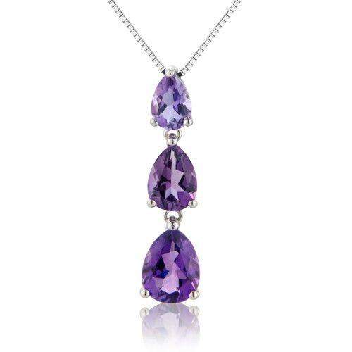 9ct White Gold Amethyst Drop Pendant - MM6N87WAM-Ogham Jewellery