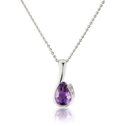 9ct White Gold Amethyst Pendant on Chain MMCH038-6WDAM-Ogham Jewellery