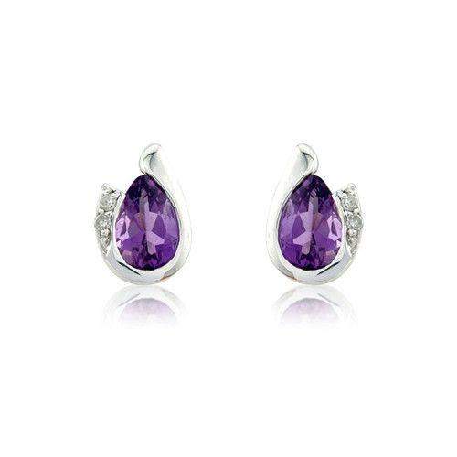 9ct White Gold Amethyst Stud Earrings - MMCH038-7WDAM-Ogham Jewellery