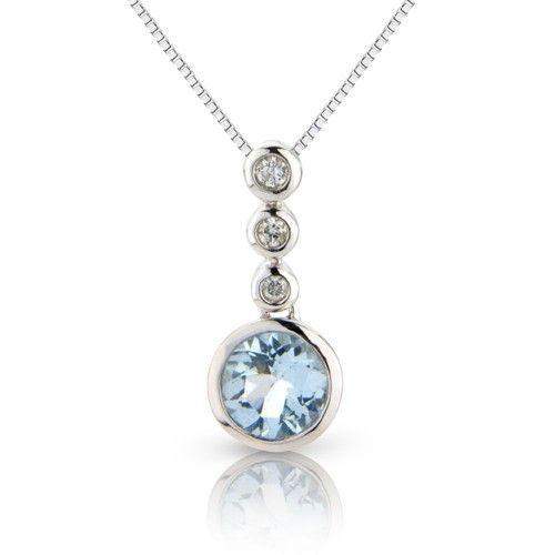 9ct White Gold Aquamarine &amp; Diamonds Pendant -6M70WDAQ-Ogham Jewellery